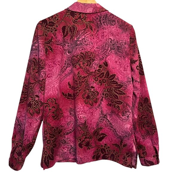 Koret Women 8 Pink Burgandy Floral Blazer Jacket Velour Burn out Career VTG - Picture 2 of 15